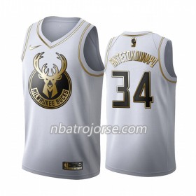 Män Milwaukee Bucks Tröja Giannis Antetokounmpo 34 2019-20 Nike Vit Golden Edition Swingman